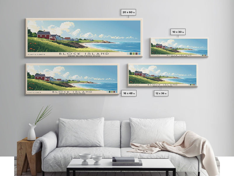 Block Island, Rhode Island,United States Panoramic Print, Vacation Gift, Rhode Island,United States Wall Art, Beach Painting, Beach Decor, Beach Or Lakehouse Art