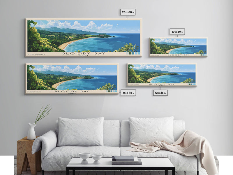 Bloody Bay, Jamaica Panoramic Beach Print, Vacation Gift, Jamaica Wall Art, Beach Painting, Beach Decor, Beach Painting