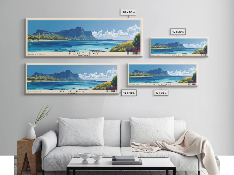 Blue Bay, Mauritius Panoramic Print, Vacation Gift, Mauritius Wall Art, Beach Painting, Beach Decor, Large Wall Art, Wood Frame Art