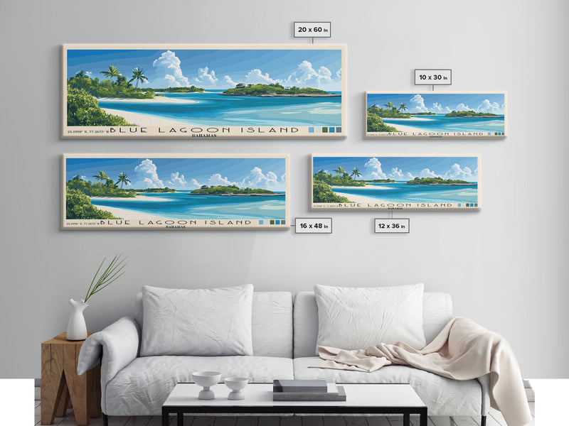 Blue Lagoon Island, Bahamas Panoramic Print, Vacation Gift, Bahamas Wall Art, Beach Painting, Beach Decor, Beach Or Lakehouse Art