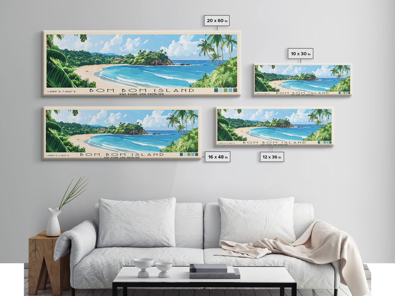 Bom Bom Island, SÃ£o TomÃ© and PrÃ­ncipe Panoramic Print, Vacation Gift, SÃ£o TomÃ© and PrÃ­ncipe Wall Art, Beach Painting, Beach Decor, Large Wall Art, Wood Frame Art