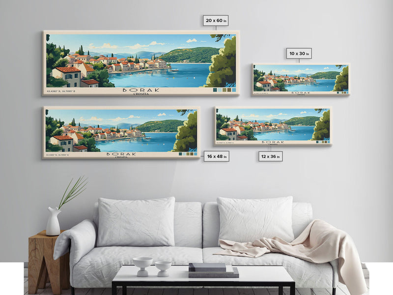 Borak, Croatia Panoramic Beach Print, Vacation Gift, Croatia Wall Art, Framed Canvas Print, Framed Beach Painting