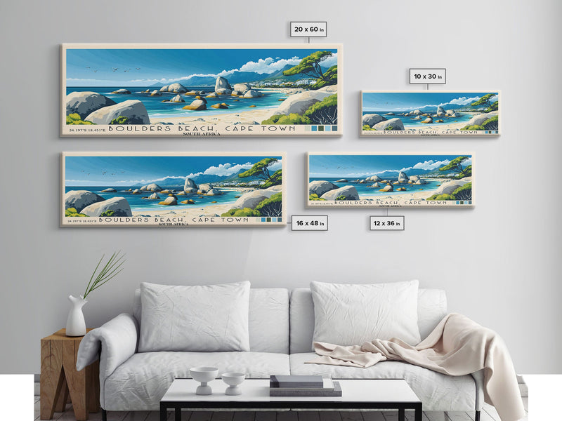 Boulders Beach, Cape Town, South Africa Panoramic Print, Vacation Gift, South Africa Wall Art, Beach Painting, Beach Decor, Beach Or Lakehouse Art