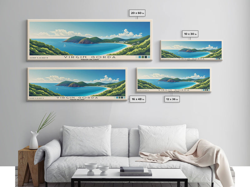 Virgin Gorda, Virgin Islands Panoramic Beach Print, Vacation Gift, Virgin Islands Wall Art, Framed Canvas Print, Framed Beach Painting