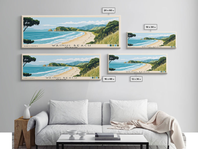 Wainui Beach, New Zealand Panoramic Beach Print, Vacation Gift, New Zealand Wall Art, Framed Canvas Print, Framed Beach Painting