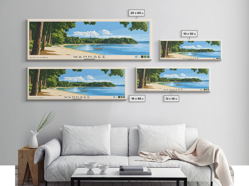 Wannsee, Germany Panoramic Print, Vacation Gift, Germany Wall Art, Beach Painting, Beach Decor, Beach Or Lakehouse Art