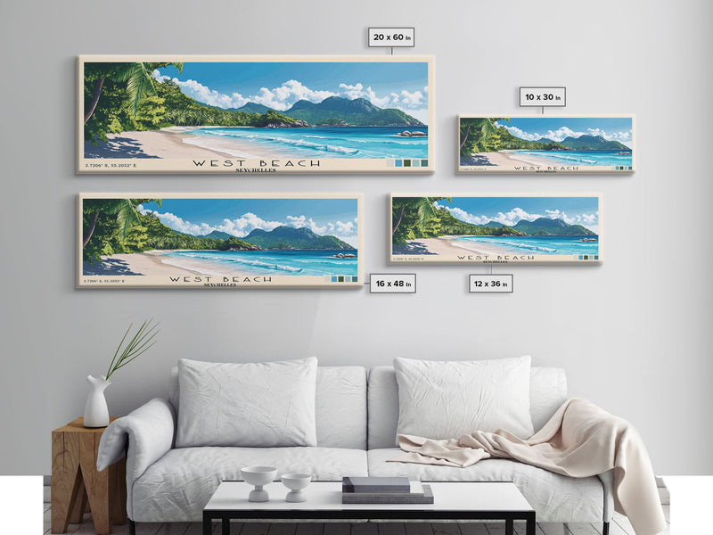 West Beach, Seychelles Panoramic Beach Print, Vacation Gift, Seychelles Wall Art, Beach Painting, Beach Decor, Beach Painting