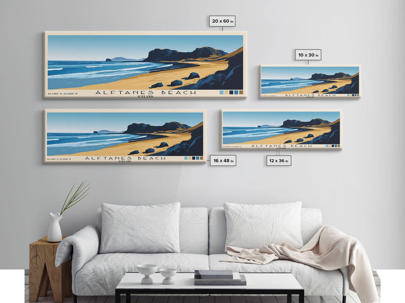 Ãlftanes Beach, Iceland Panoramic Print, Vacation Gift, Iceland Wall Art, Beach Painting, Beach Decor, Large Wall Art, Wood Frame Art