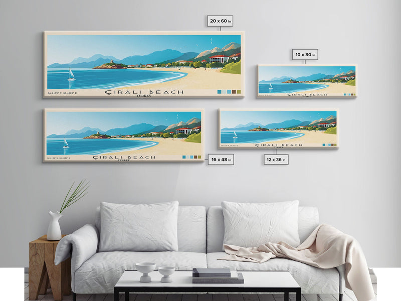 Ã‡Ä±ralÄ± Beach, Turkey Panoramic Print, Vacation Gift, Turkey Wall Art, Beach Painting, Beach Decor, Beach Or Lakehouse Art