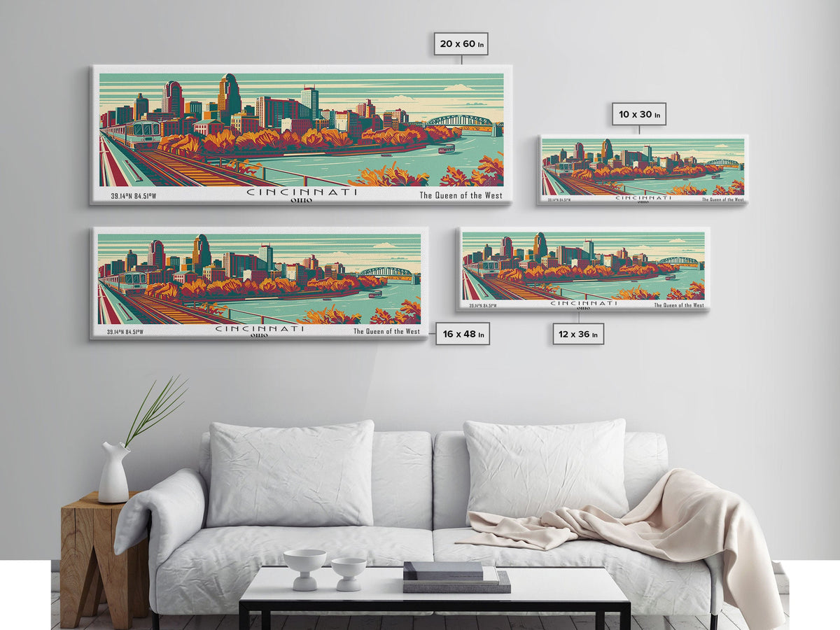 Cincinnati Ohio Panoramic Travel Poster Canvas Print, photo 7 of 9