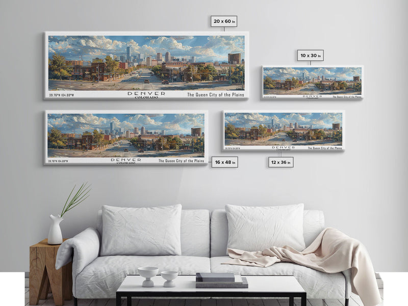 Denver Colorado Panoramic Watercolor Painting, Scenic Framed Canvas Print, Mountain City Wall Art, Travel Poster, Home Decor, Vacation Gift