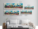 Charlotte North Carolina Panoramic Painting Framed Canvas Print, Mid Century Modern Art, Pop Art Style, Travel Poster, Wall Art Decor