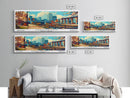 Greensboro North Carolina Panoramic Travel Poster Framed Canvas Print, Mid Century Modern Art, Pop Art Style, Wall Art Decor, Home Decoration