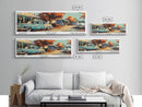 Tulsa Oklahoma Panoramic Painting, Mid Century Modern Framed Canvas Print, Retro Pop Art Travel Poster, Living Room and Office Wall Art Decor