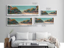 Frisco Texas Panoramic Painting, Framed Canvas Print, Mid Century Modern Wall Art, Retro Pop Art Travel Poster, Home Decor, City Art
