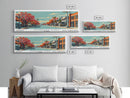 Pembroke Pines Florida Panoramic Wall Art, Mid Century Modern Framed Canvas Print, Retro Pop Art Travel Poster, Office Decor, Living Room Art