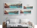 Rochester New York Panoramic Painting, Mid Century Modern Framed Canvas Print, Retro Pop Art Travel Poster, Cityscape, Home Decor, Office Wall Art