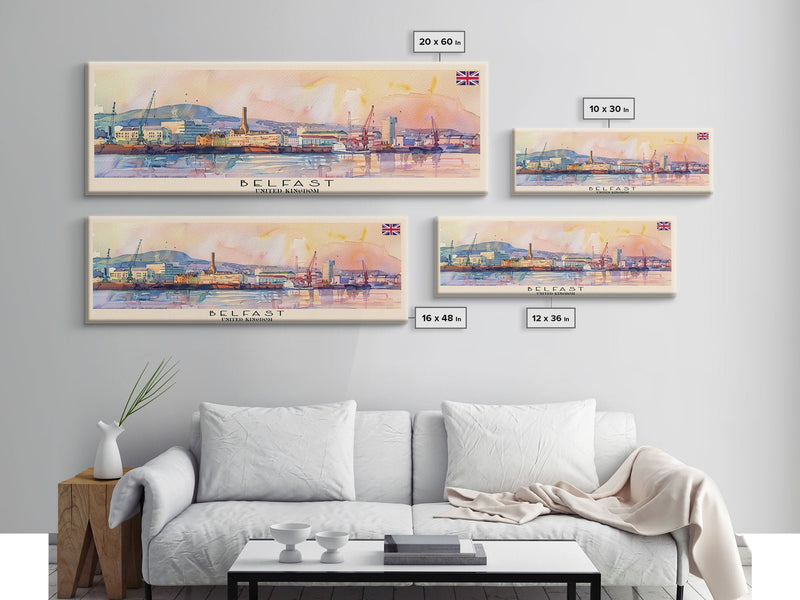 Belfast United Kingdom Travel Print Wall Art, Panoramic City Art, Travel Art, Wall Decor, Vacation Gift, Framed Canvas Print Or Metal Art