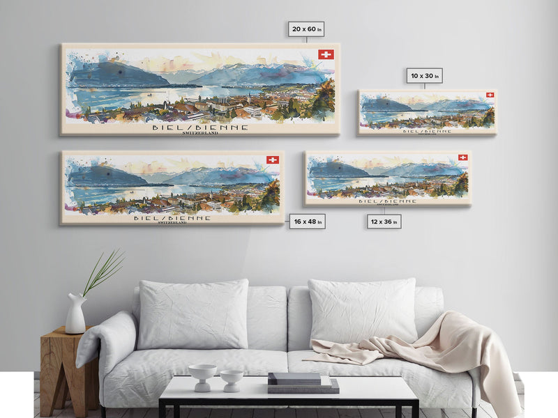 Biel Switzerland Wall Art, Panoramic Travel Poster, Panoramic Framed Canvas Print, City Wall Art, Wall Hanging Home Decor, Travel Art