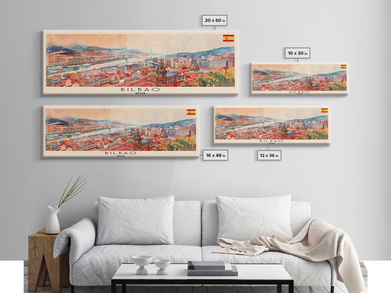 Bilbao Spain Wall Art, Panoramic Travel Poster, Panoramic Framed Canvas Print, City Wall Art, Wall Hanging Home Decor, Travel Art