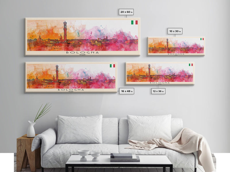 Bologna Italy Wall Art, Panoramic Travel Poster, Panoramic Framed Canvas Print, City Wall Art, Wall Hanging Home Decor, Travel Art