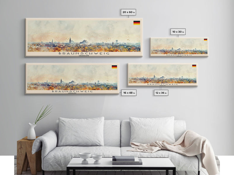 Braunschweig Germany Travel Art, City Art, Framed Canvas Print or Metal Wall Art, Europe Travel Poster, Panoramic Wall Art, Extra Wide Wall Art