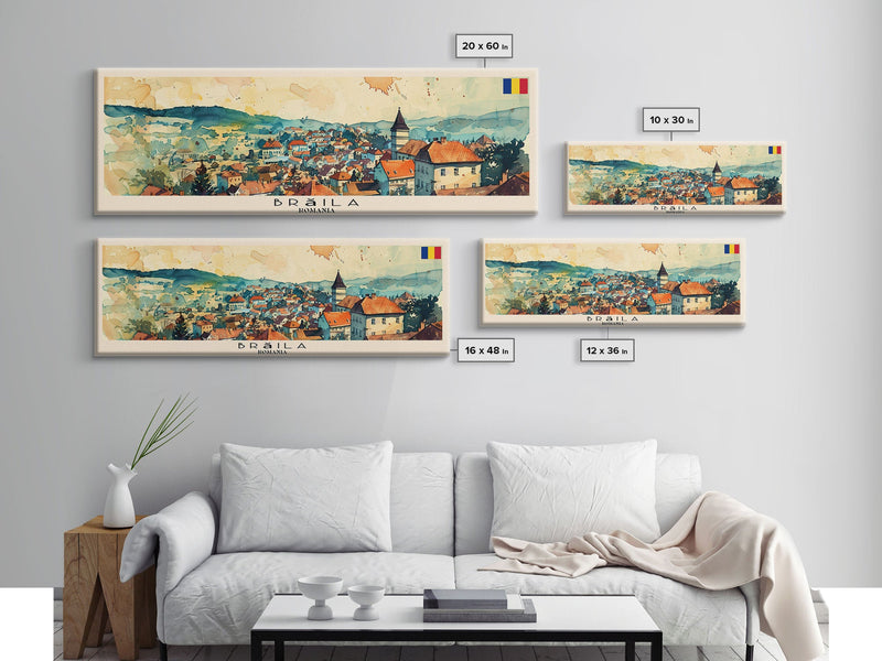 Braila Romania Travel Art, City Art, Framed Canvas Print or Metal Wall Art, Europe Travel Poster, Panoramic Wall Art, Extra Wide Wall Art