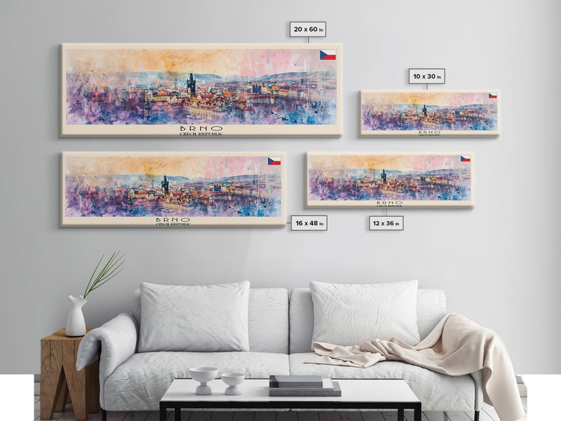 Brno Czech Republic art Travel Print Wall Art, Panoramic City Art, Travel Art, Wall Decor, Vacation Gift, Framed Canvas Print Or Metal Art