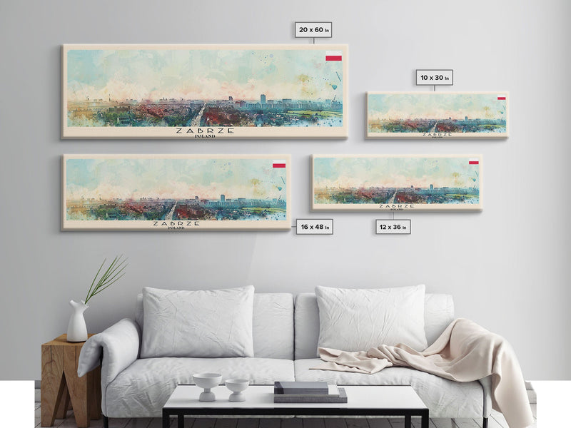 Zabrze Poland Wall Art, Panoramic Travel Poster, Panoramic Framed Canvas Print, City Wall Art, Wall Hanging Home Decor, Travel Art