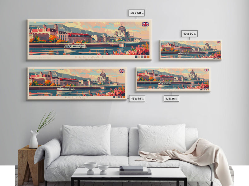 Belfast United Kingdom Travel Print Wall Art, Panoramic City Art, Travel Art, Wall Decor, Vacation Gift, Framed Canvas Print Or Metal Art