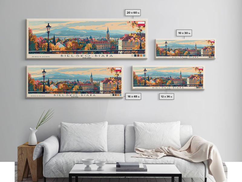 Bielsko Biala Poland Travel Art, City Art, Framed Canvas Print or Metal Wall Art, Europe Travel Poster, Panoramic Wall Art, Extra Wide Wall Art