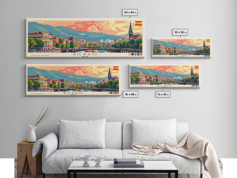 Bilbao Spain Wall Art, Panoramic Travel Poster, Panoramic Framed Canvas Print, City Wall Art, Wall Hanging Home Decor, Travel Art