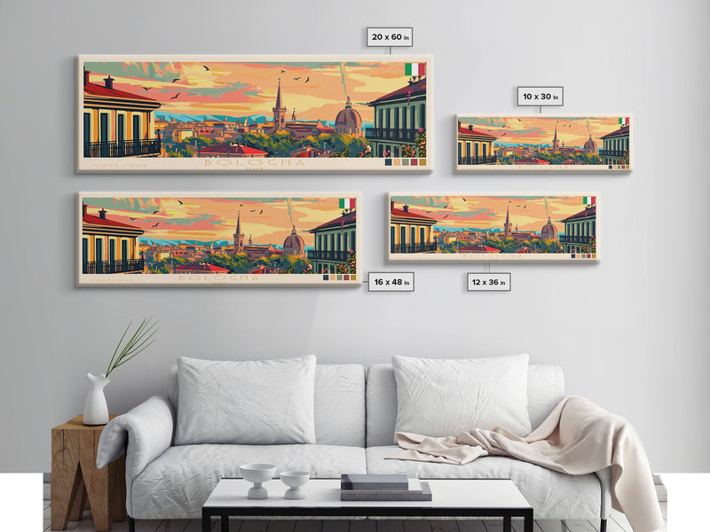 Bologna Italy Wall Art, Panoramic Travel Poster, Panoramic Framed Canvas Print, City Wall Art, Wall Hanging Home Decor, Travel Art