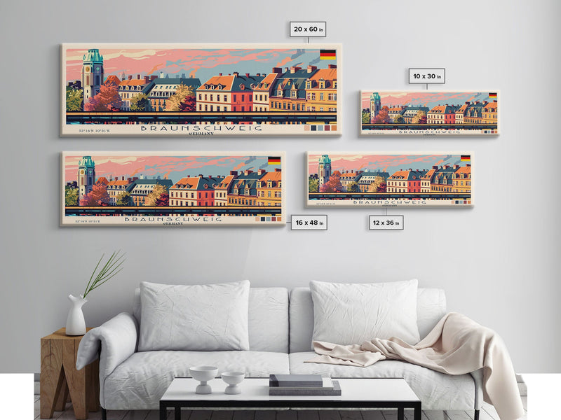 Braunschweig Germany Travel Art, City Art, Framed Canvas Print or Metal Wall Art, Europe Travel Poster, Panoramic Wall Art, Extra Wide Wall Art