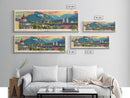 Salzburg Austria Panoramic Travel Poster, Framed Canvas Print or Metal Wall Art, Travel Art, Home Decor, Panoramic Painting, Midcentury Art