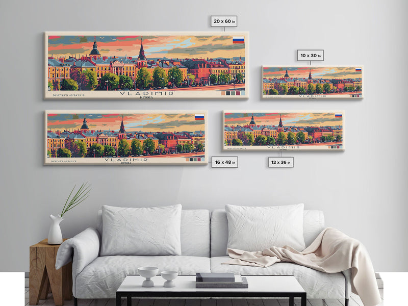 Vladimir Russia Wall Art, Panoramic Travel Poster, Panoramic Framed Canvas Print, City Wall Art, Wall Hanging Home Decor, Travel Art