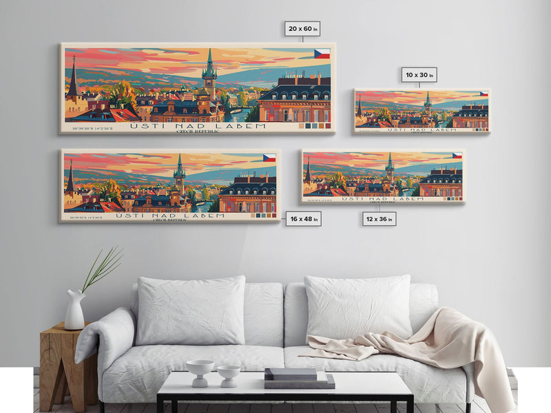 ÃšstÃ nad Labem Czech Republic Wall Art, Panoramic Travel Poster, Panoramic Framed Canvas Print, City Wall Art, Wall Hanging Home Decor, Travel Art