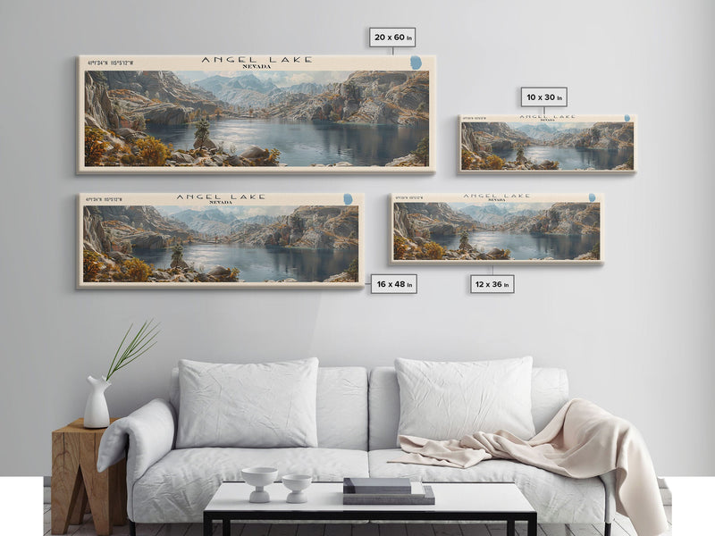 Angel Lake Nevada Panoramic Framed Canvas Print, Lake House Art, Boho Decor, Travel Poster, Nature Wall Art, Serene Scene