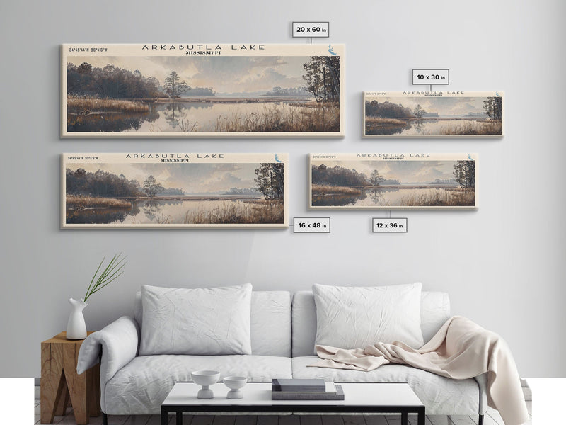 Arkabutla Lake Mississippi Panoramic Framed Canvas Print, Lake House Decor, Rustic Art, Travel Poster, Scenic View, Nature Wall Art