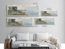 Lake Muskegon Michigan Framed Canvas Print, Lake House Decor, Panoramic Wall Art, Travel Poster, Scenic Landscape Painting, Living Room Decor