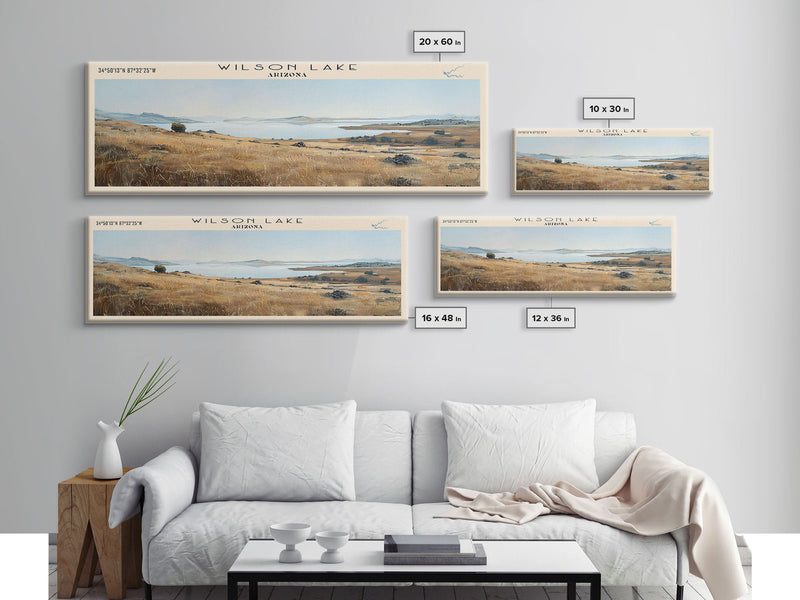 Wilson Lake Arizona Panoramic Wall Art, Framed Canvas Print, Lake House Decor, Travel Poster, Scenic Lake Scene, Bedroom Art