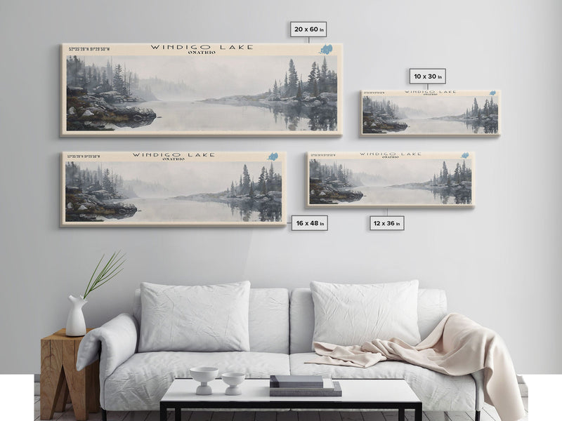 Windigo Lake Panoramic Wall Art, Framed Canvas Print, Lake House Decor, Travel Poster, Beautiful Lake Scene, Living Room Art