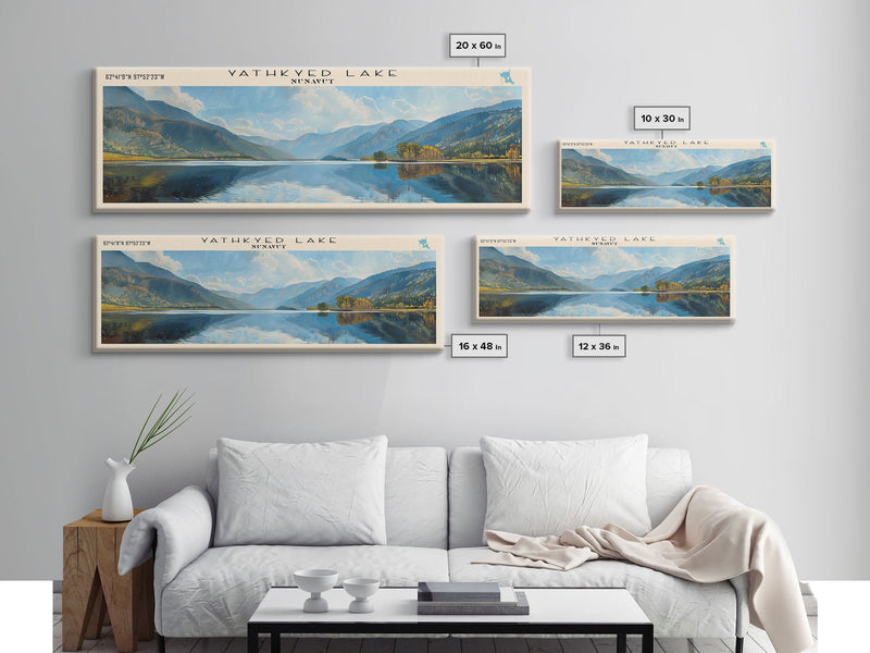 Yathkyed Lake Panoramic Wall Art, Framed Canvas Print, Lake House Decor, Travel Poster, Serene Landscape, Home Art