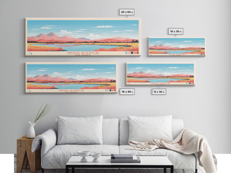 Abiquiu Reservoir New Mexico Framed Canvas Print, Panoramic Wall Art, Midcentury Modern, Pop Art, Travel Poster, Living Room Art