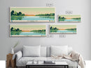 Big Barbee Lake Indiana Framed Canvas Print, Panoramic Travel Poster, Midcentury Modern Wall Art, Pop Art, Nature Living Room Art, Lake House Decor