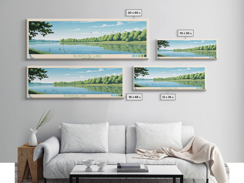 Blue Springs Lake Missouri Framed Canvas Print, Panoramic Wall Art, Midcentury Modern, Pop Art, Travel Poster, Scenic Living Room Art, Lake House Decor