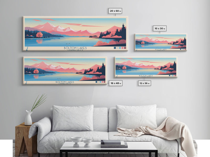 Bolton Lakes Connecticut Framed Canvas Print, Panoramic Wall Art, Midcentury Modern, Pop Art, Travel Poster, Scenic Living Room Art, Lake House Decor