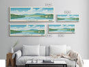 Candlewood Lake Connecticut Framed Canvas Print, Pop Art Panoramic Travel Poster, Midcentury Modern, Wall Art, Scenic Nature Painting, Bedroom Decor