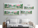 Conway Lake New Hamphire Framed Canvas Print, Pop Art Panoramic Travel Poster, Midcentury Modern, Wall Art, Scenic Nature Painting, Bedroom Decor, Living Room Art