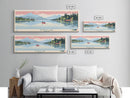 Detroit Lake Oregon Framed Canvas Print, Midcentury Modern Panoramic Wall Art, Bedroom Decor, Pop Art, Travel Poster Art, Scenic Nature Painting